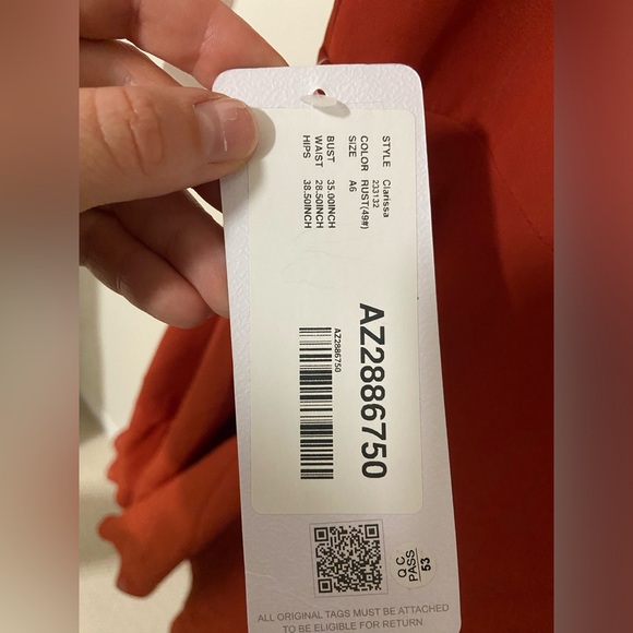 Azazie - Rust A-Line V-Neck Chiffon Dress - Picture 3 of 4